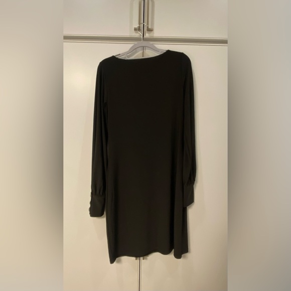 Black cocktail dress with rhinestone button on cuff - Picture 2 of 4